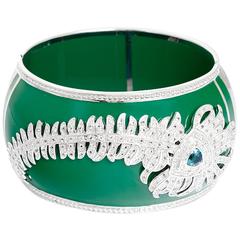 Miriam Salat Green Resin Peacock Topaz Sterling Silver Cuff Bracelet 10