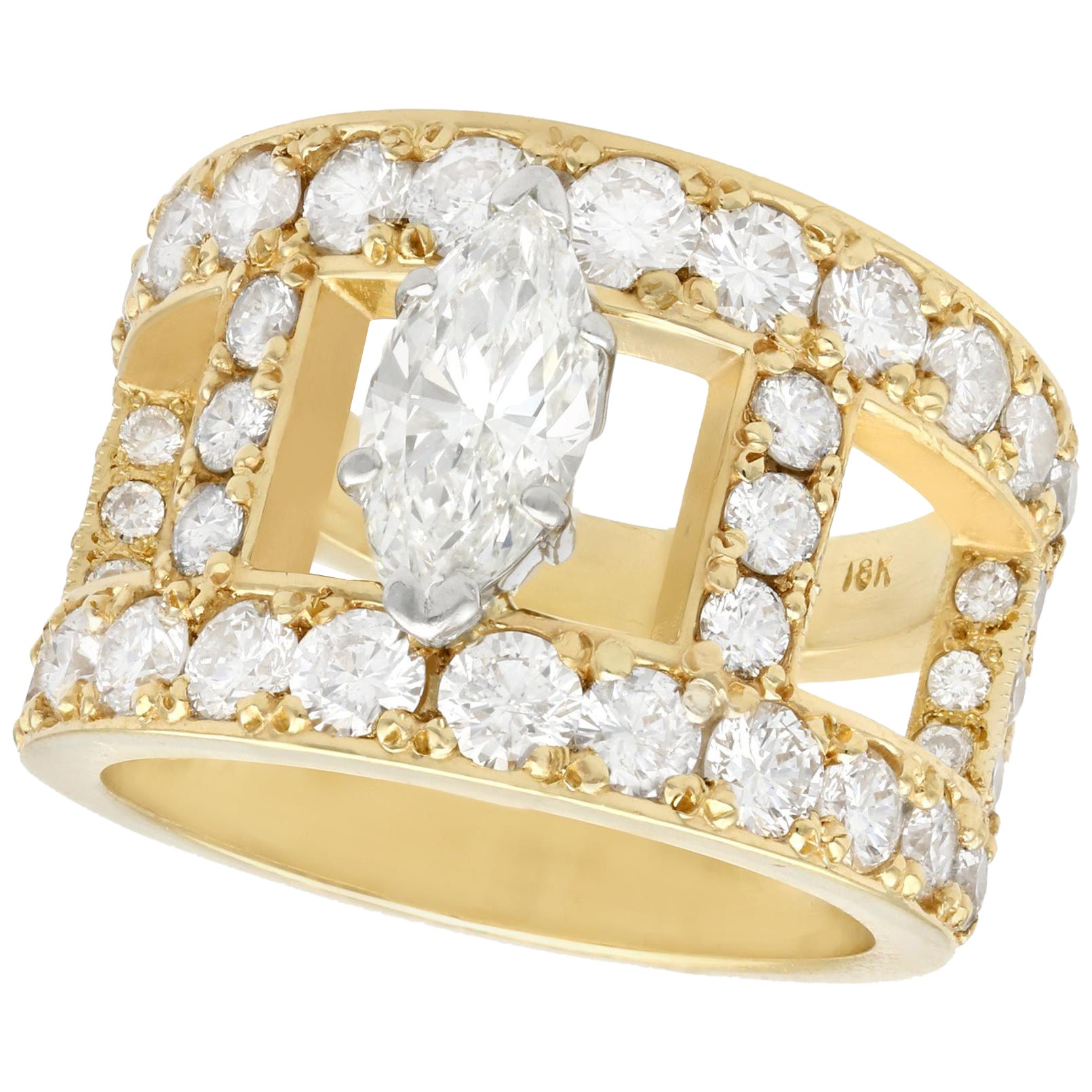 3.93 Carat Diamond and Yellow Gold Cocktail Ring For Sale