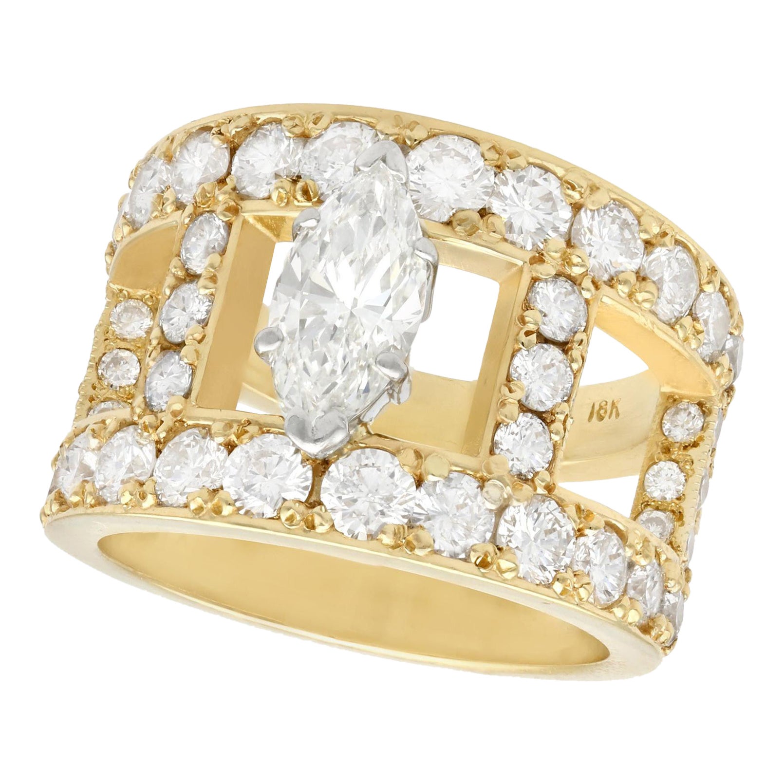 3.93 Carat Diamond and Yellow Gold Cocktail Ring