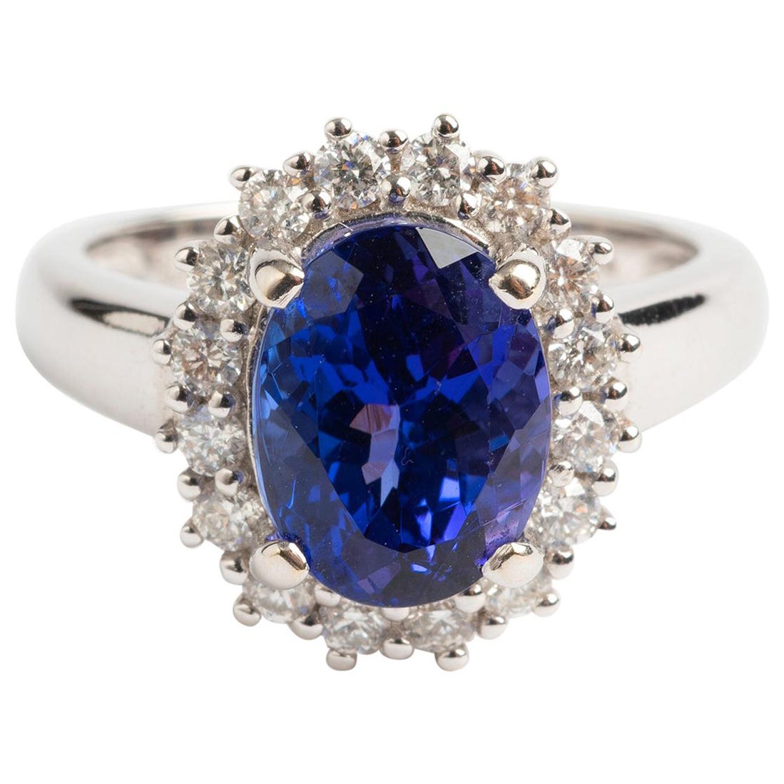 Tanzanite and Diamond Cluster Ring, .5 Carat, Hallmarked London, 2015 For Sale