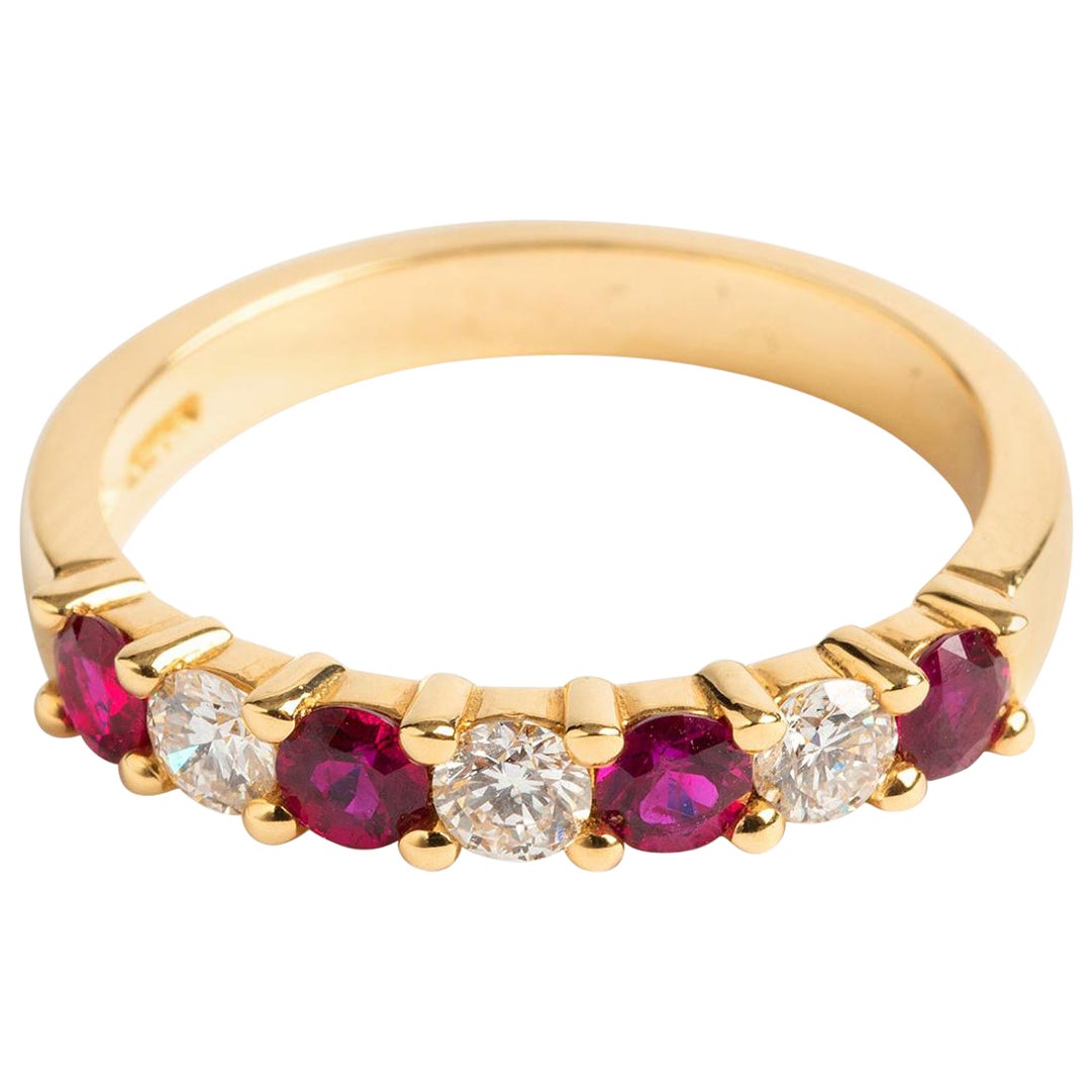 1/2 Eternity Ring with Rubies and Diamonds, 18K Gold, Hallmarked London