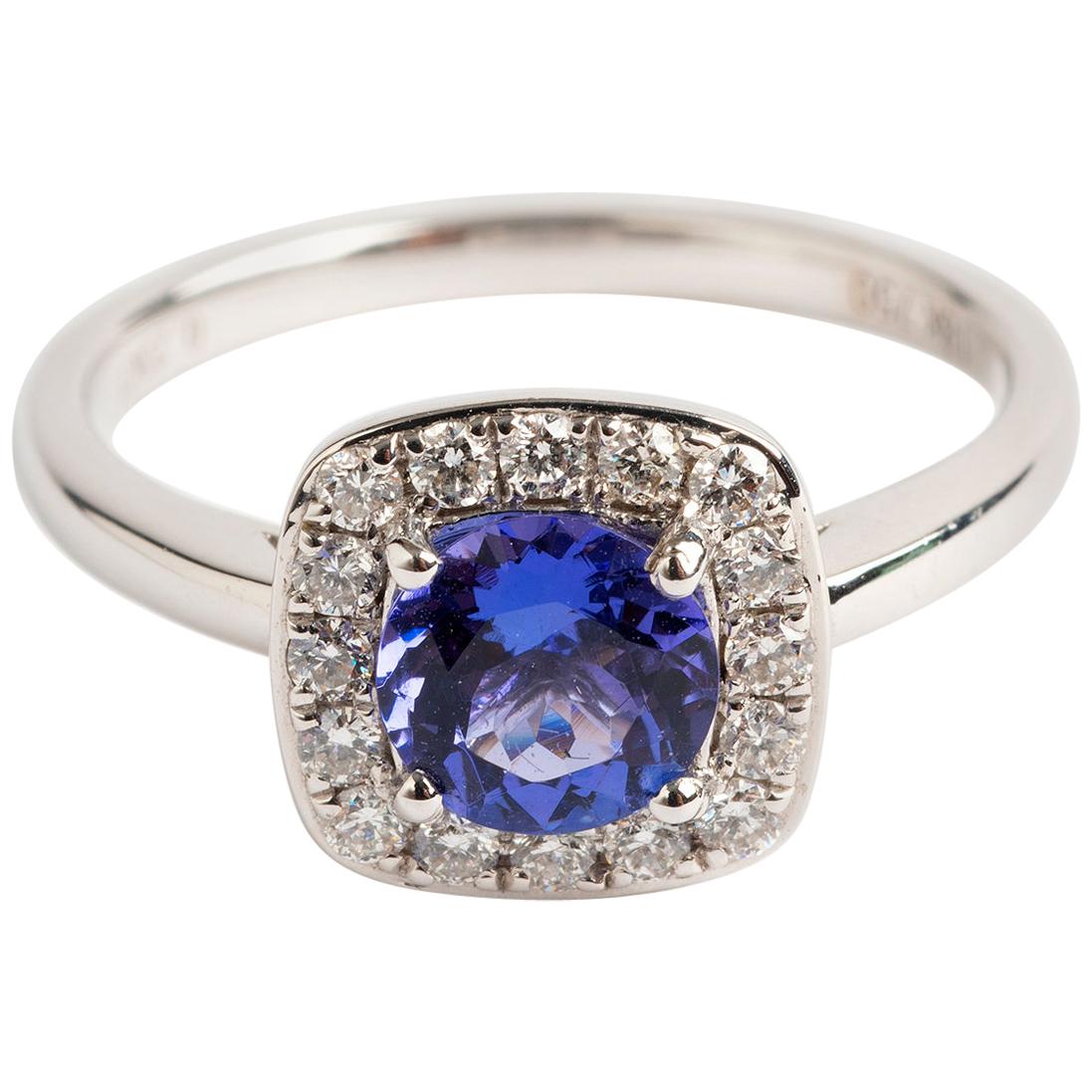 Stunning Tanzanite & Diamond Cluster Ring Hallmarked London 2015 For Sale