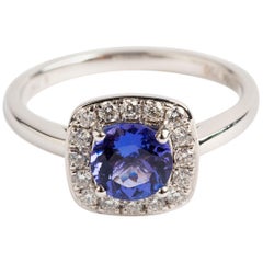 Superbe bague en tanzanite et grappe de diamants poinçonnée Londres 2015.