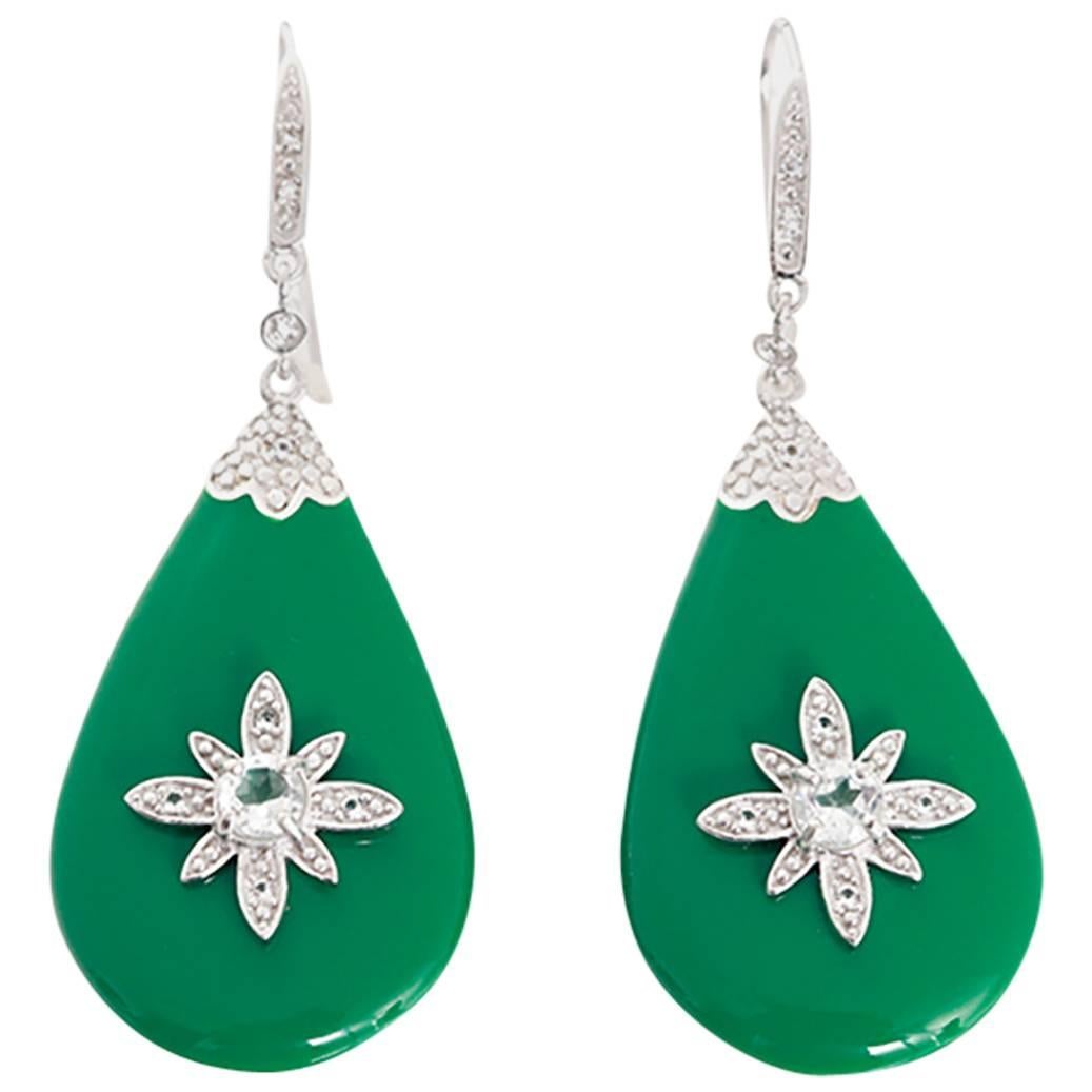 Miriam Salat green resin topaz Sterling Silver starburst dangle earrings