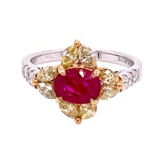 1.48 Carat GRS Certified No Heat Pigeon's Blood Red Burma Ruby and Diamond Ring