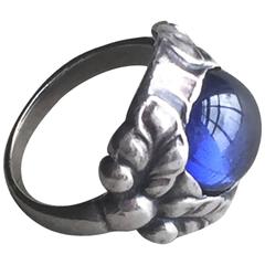 Georg Jensen Sterling Silver Ring No. 11b with Synthetic Sapphire