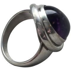 Georg Jensen Sterling Silver Amethyst Cabochon Ring No. 46A by Harald Nielsen