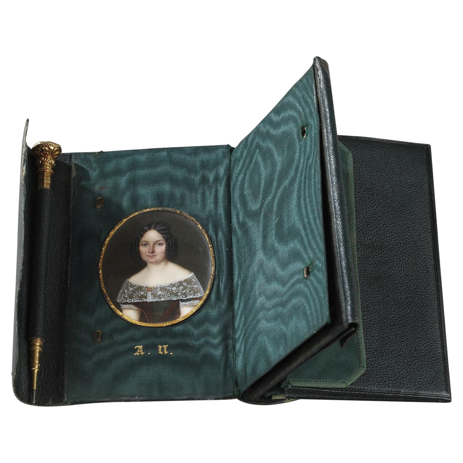 Leather Case with Miniature Signed Berny d'Ouvillé