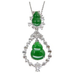 Important Certified Imperial Jade Gourd Diamond Pendant Necklace, Imperial Green