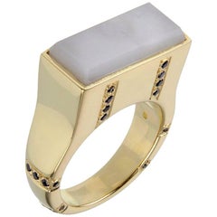 Black Sapphire White Agate Gold Ring 8