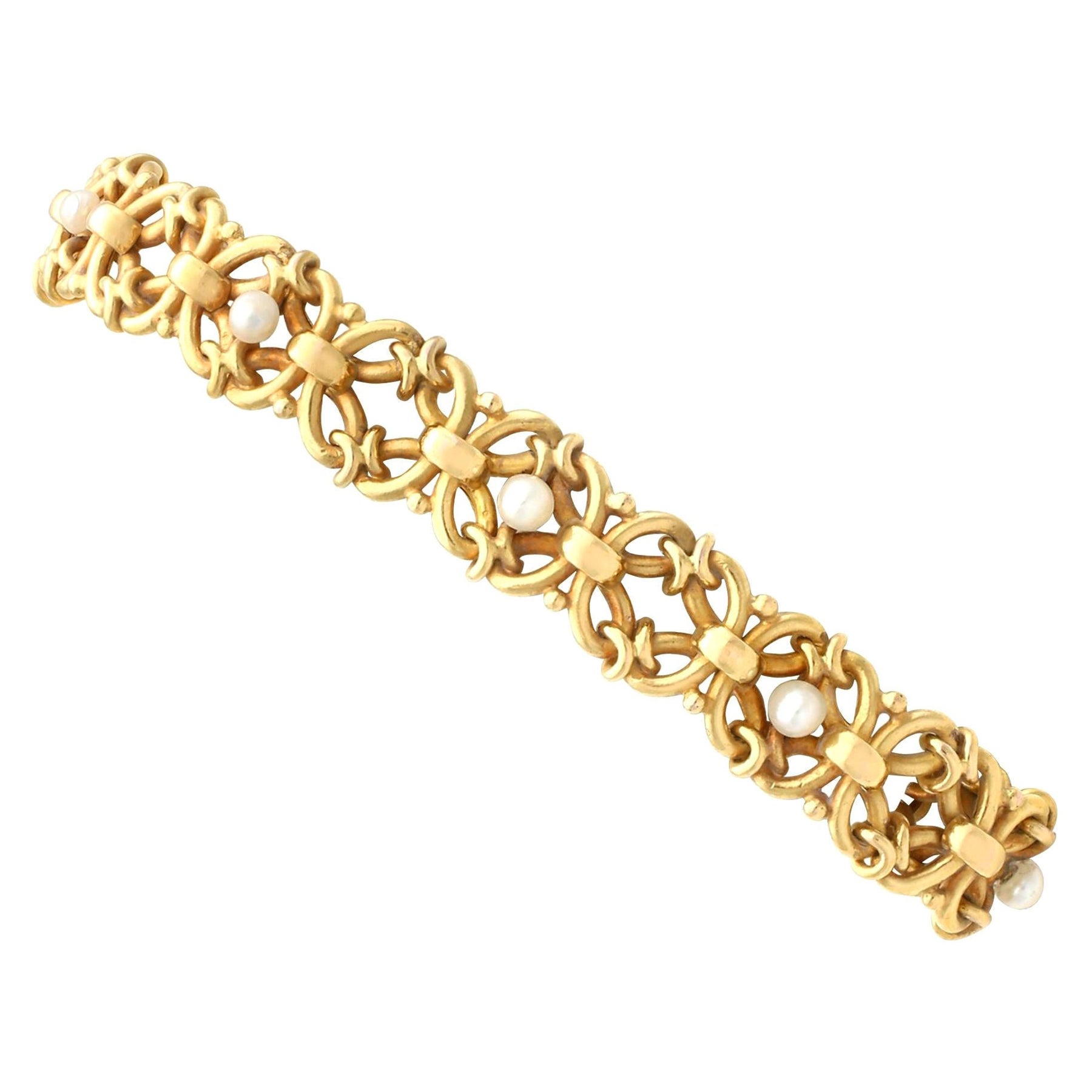 French Victorian Natural Pearl and Yellow Gold Bracelet  For Sale