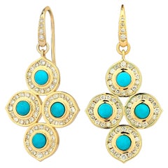 Syna Yellow Gold Earrings with Turquoise and Champagne Diamonds