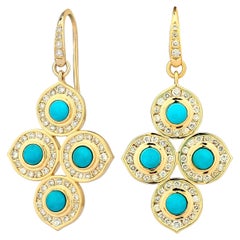 Syna Yellow Gold Earrings with Turquoise and Diamonds