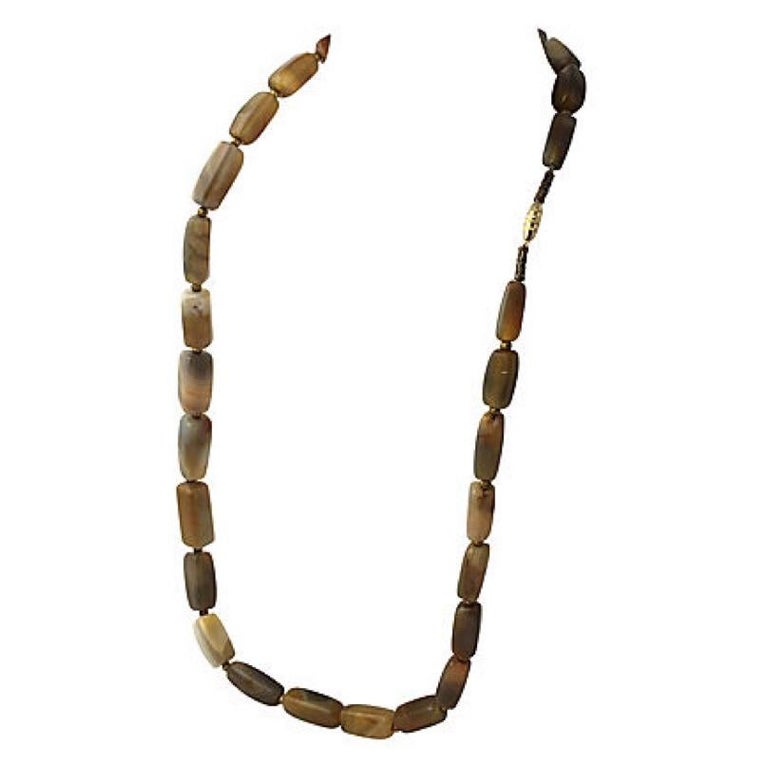 Add Extra Photo from OKL Long Banded Agate Bead Necklace For Sale