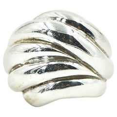 Stylized Three Dimensional Ribbed Dome Sterling Ring