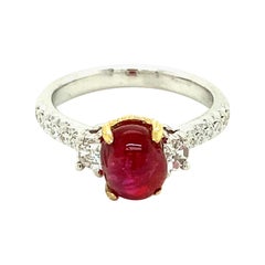 3.06 Carat GRS Certified Unheated Burmese Ruby Cabochon and Diamond Gold Ring 3.06 Carat GRS Certified Unheated Burmese Ruby Cabochon and Diamond Gold Ring