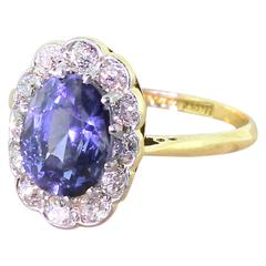 Art Deco 3.00 Carat Sapphire Old Cut Diamond Gold Cluster Ring