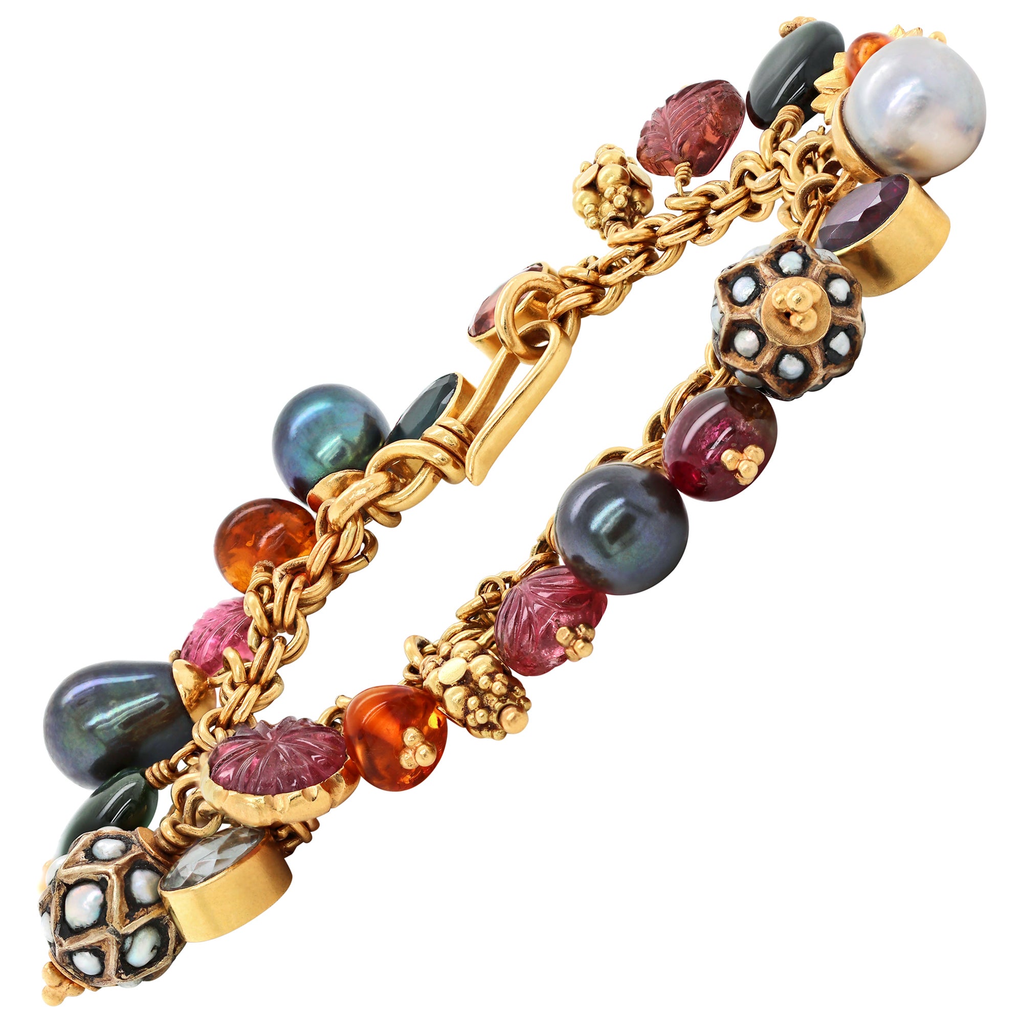 Detachable MultiColor FancyShaped Gemstone Charm Bracelet in 18K