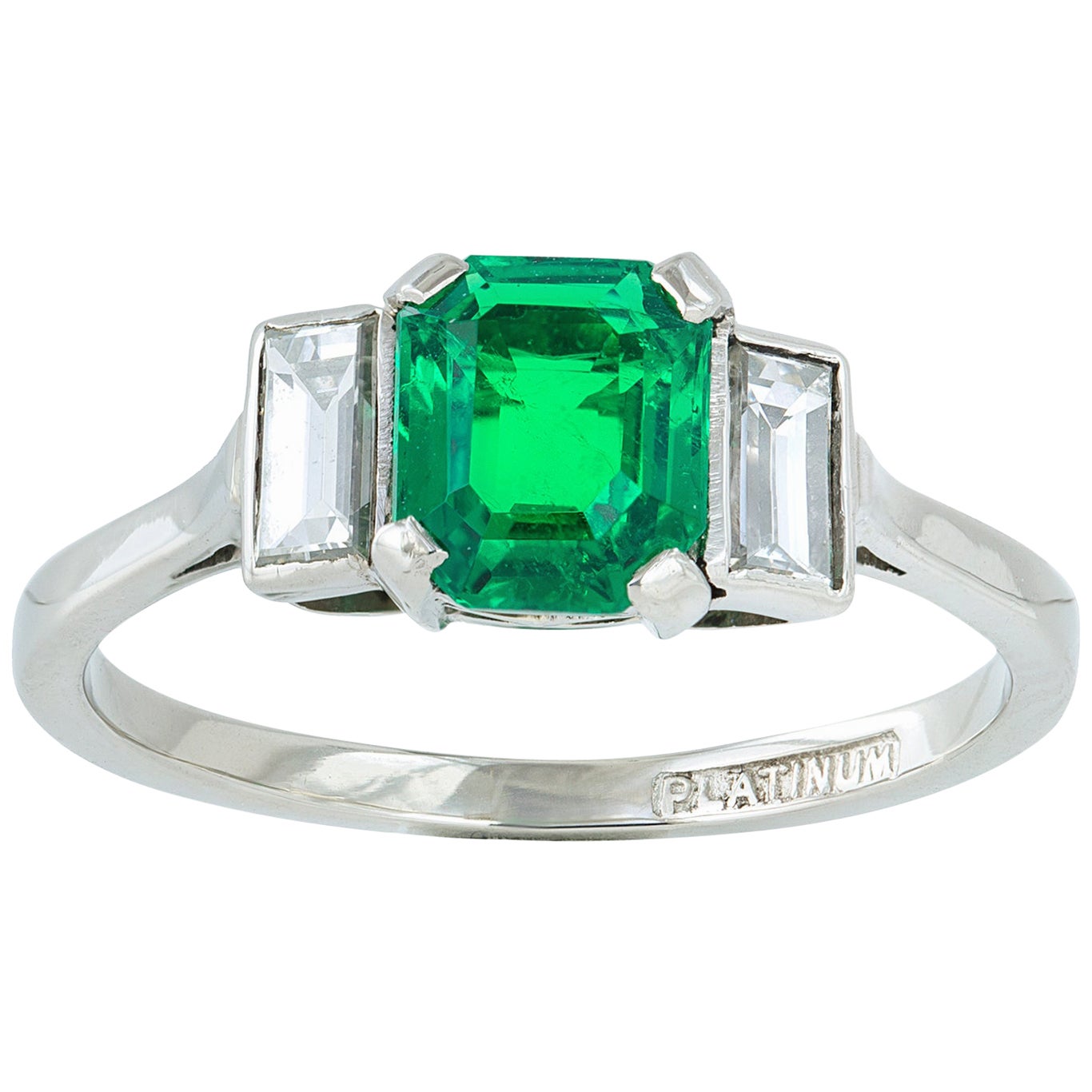 Three Stone Emerald Cut Diamond Ring at 1stDibs
