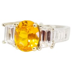 2,5 Karat Vivid Sapphire 1,5 Karat Trapezförmiger Baguette Diamant Ring Platin 18KY