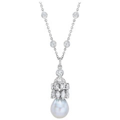 Pearl and Diamond Rhondel Pendant and 18 Karat Diamond Chain