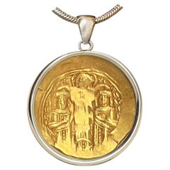 Antique Byzantine Gold Coin Depicting Emperor Andronicus, Michael and Christ Pendant