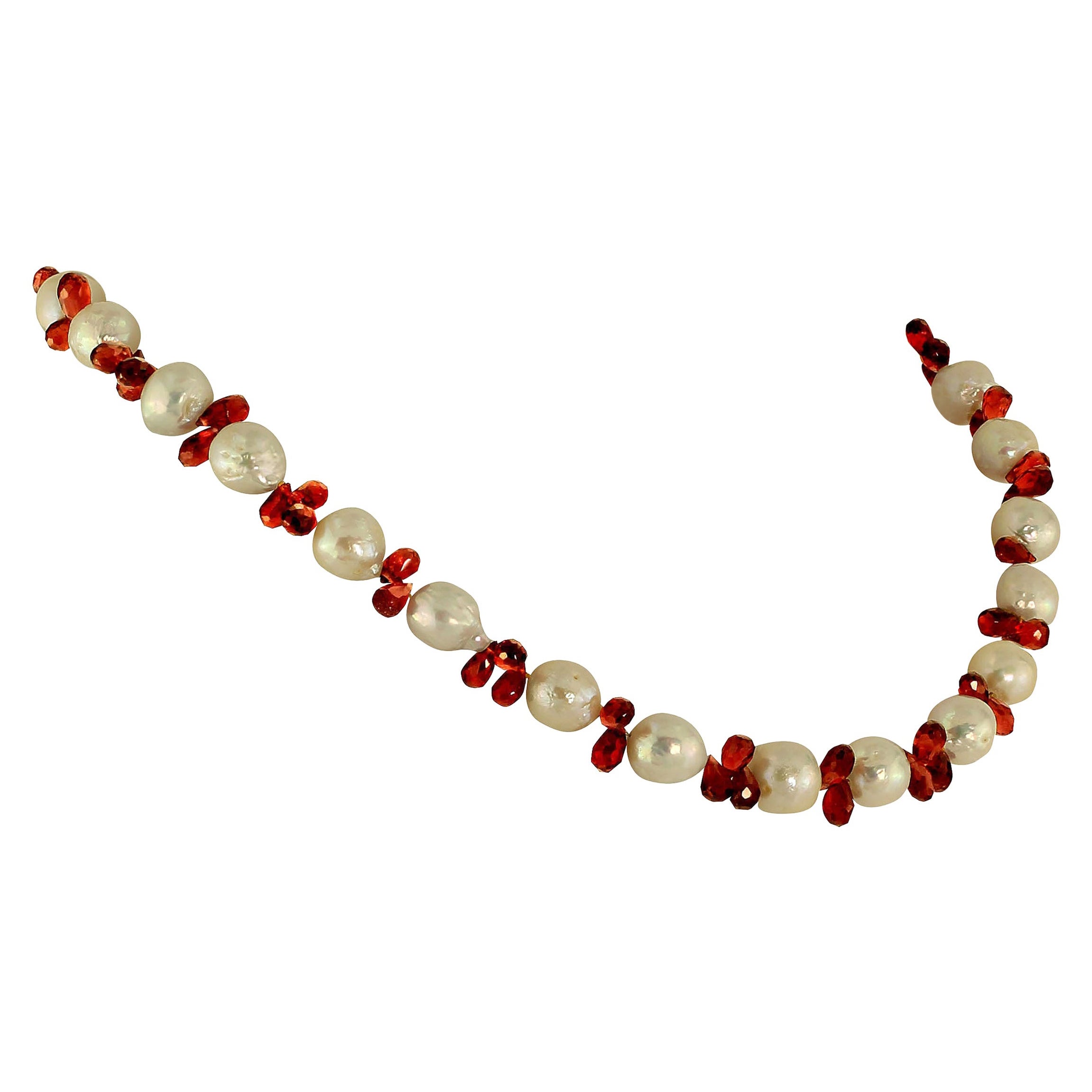 AJD Creamy Pearls & Garnet Briolette 14 Inch Choker Necklace January Birthstone