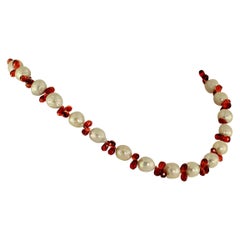 AJD Creamy Pearls & Garnet Briolette 14 Inch Choker Necklace January Birthstone