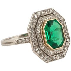 Edwardian Emerald Diamond gold cluster Ring