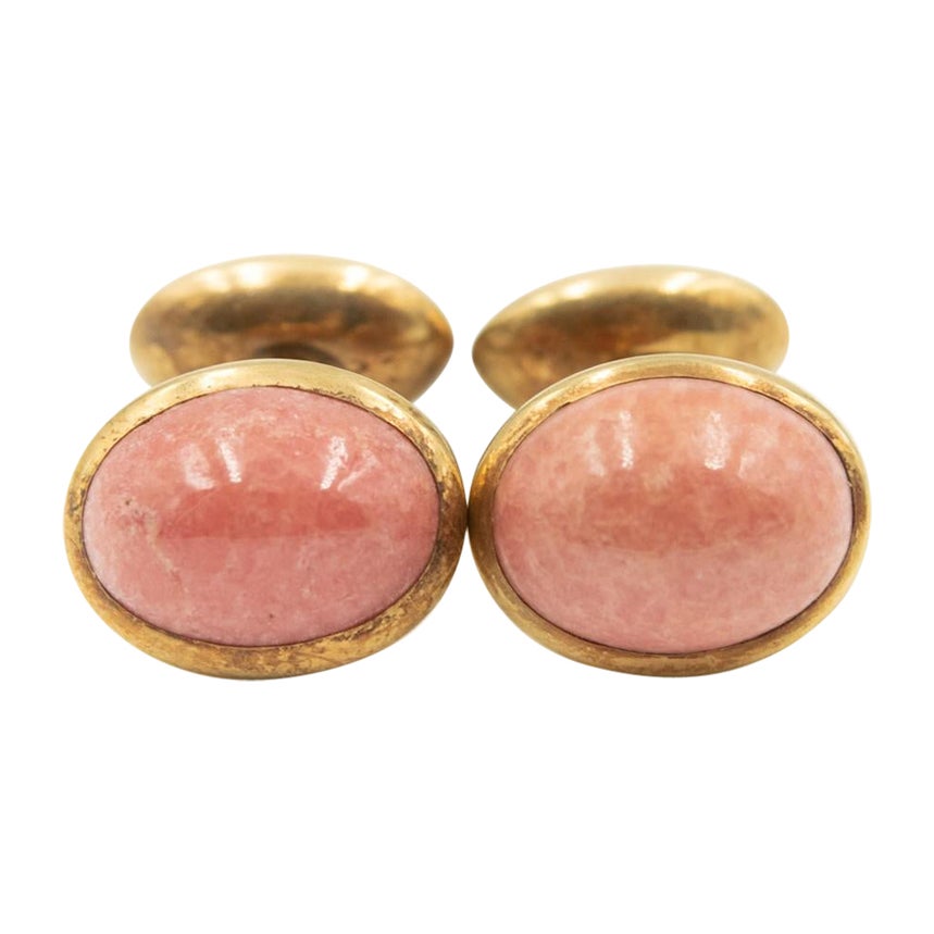 Boutons de manchette anciens en or avec cabochon ovale et rhodochrosite en vente