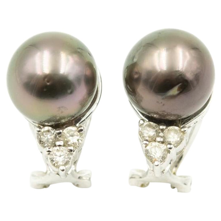 Grey Pearl and Diamond White Gold Earrings