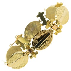 Antique Victorian Six Locket Bracelet in Yellow and Rose 14k Gold