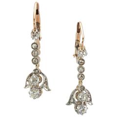 Edwardian Old European Diamond gold platinum Drop Earrings