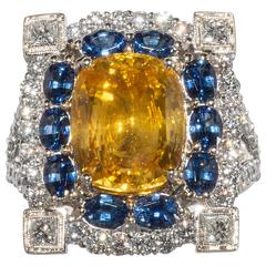 Yellow Sapphire, Blue Sapphire and Diamond Cocktail Ring 4