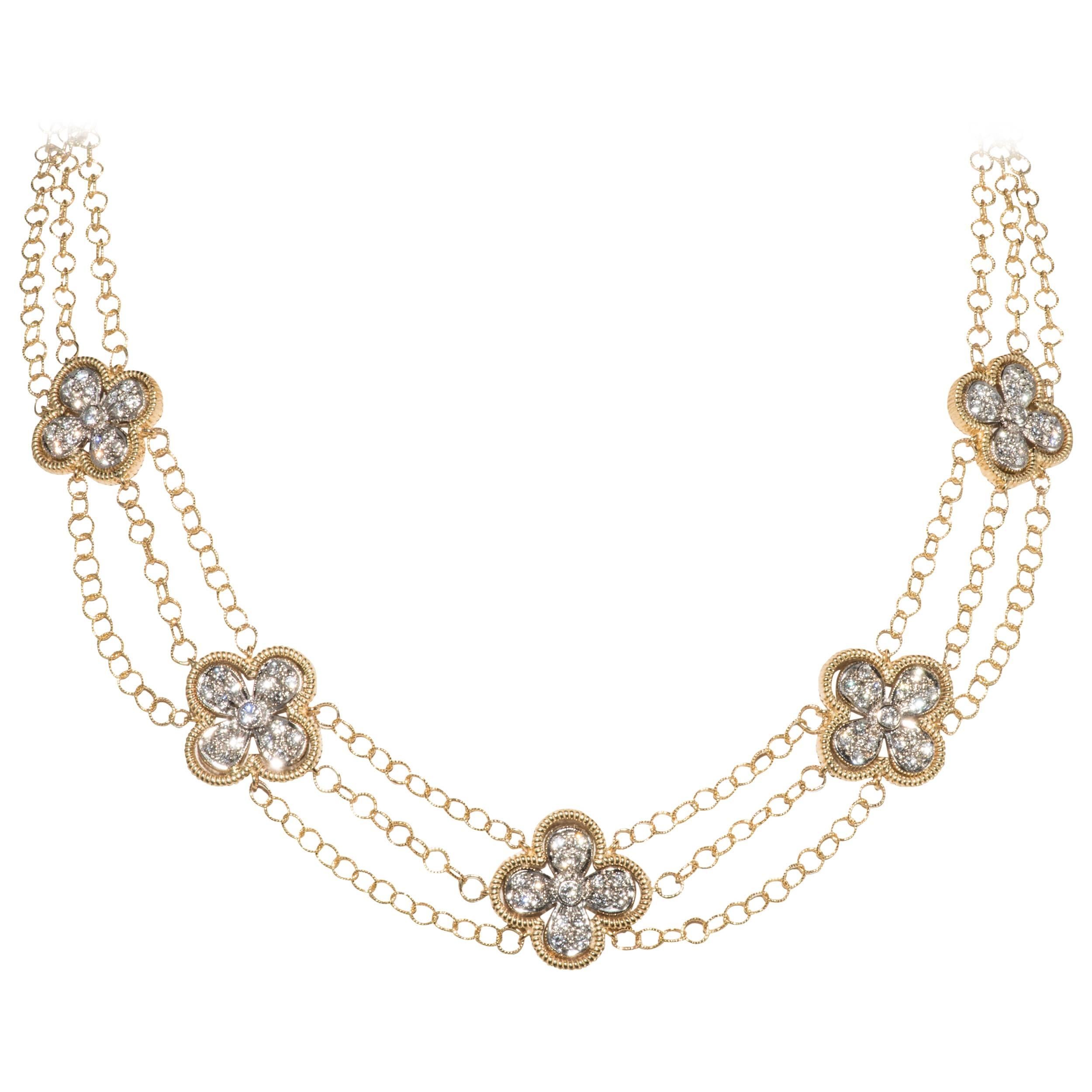 Diamond Gold Quatrefoil Necklace For Sale