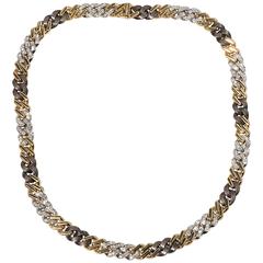 Diamond Patinated Steel Gold Curb Link Necklace 2