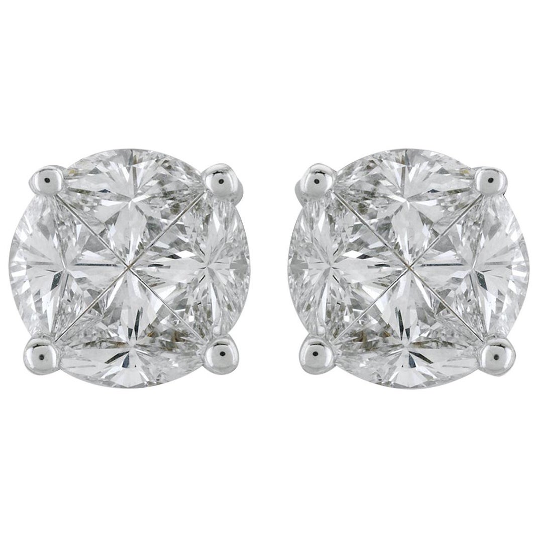 Panim Signature Round Illusion Diamond 18K White Gold Stud Earrings For Sale