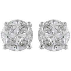 Panim Signature Round Illusion Diamond 18K White Gold Stud Earrings