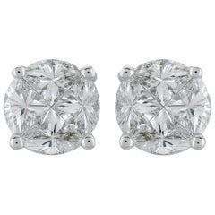 PANIM Clous d'oreilles signature en or blanc 18 carats avec diamants ronds et illusion d'illusion