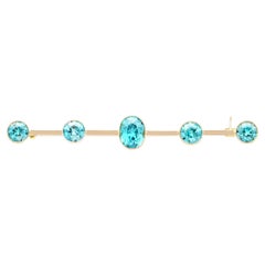 Antique 5.46 Carat Oval Cut High Zircon and Yellow Gold Bar Brooch