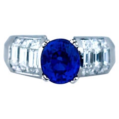 Bague en Kyanite bleue de 4,70 carats et diamants de style invisible, 18 carats, qualité VS