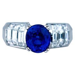 Bague en Kyanite bleue de 4,70 carats et diamants de style invisible, 18 carats, qualité VS