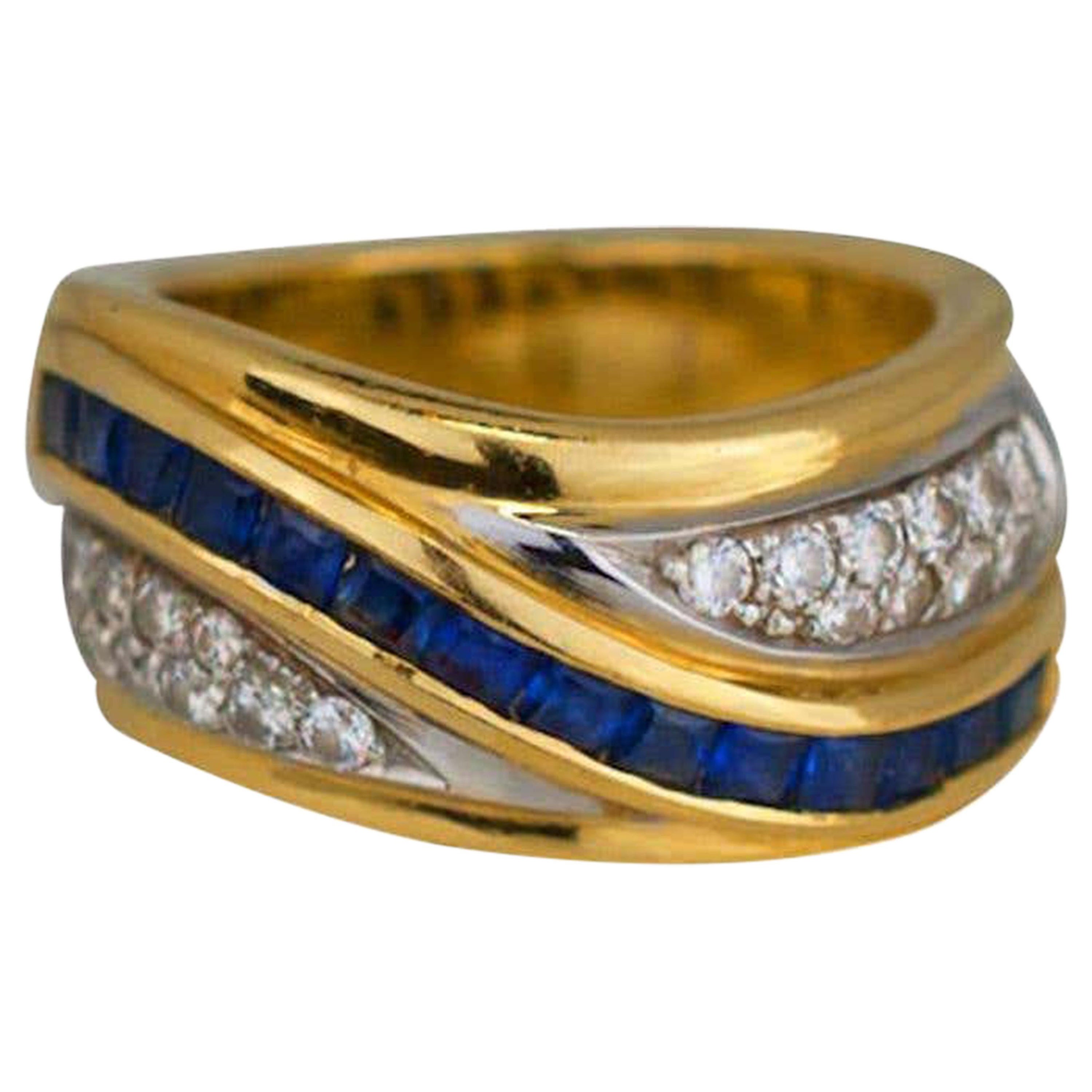 1.70 Carat Sapphire and Diamond Band Ring Channel Princess