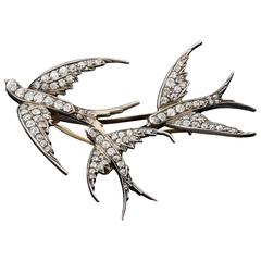 Past Era Mid Victorian Diamond Swallow Pin 12