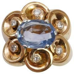 Sapphire Diamond Gold Retro Pinky Ring