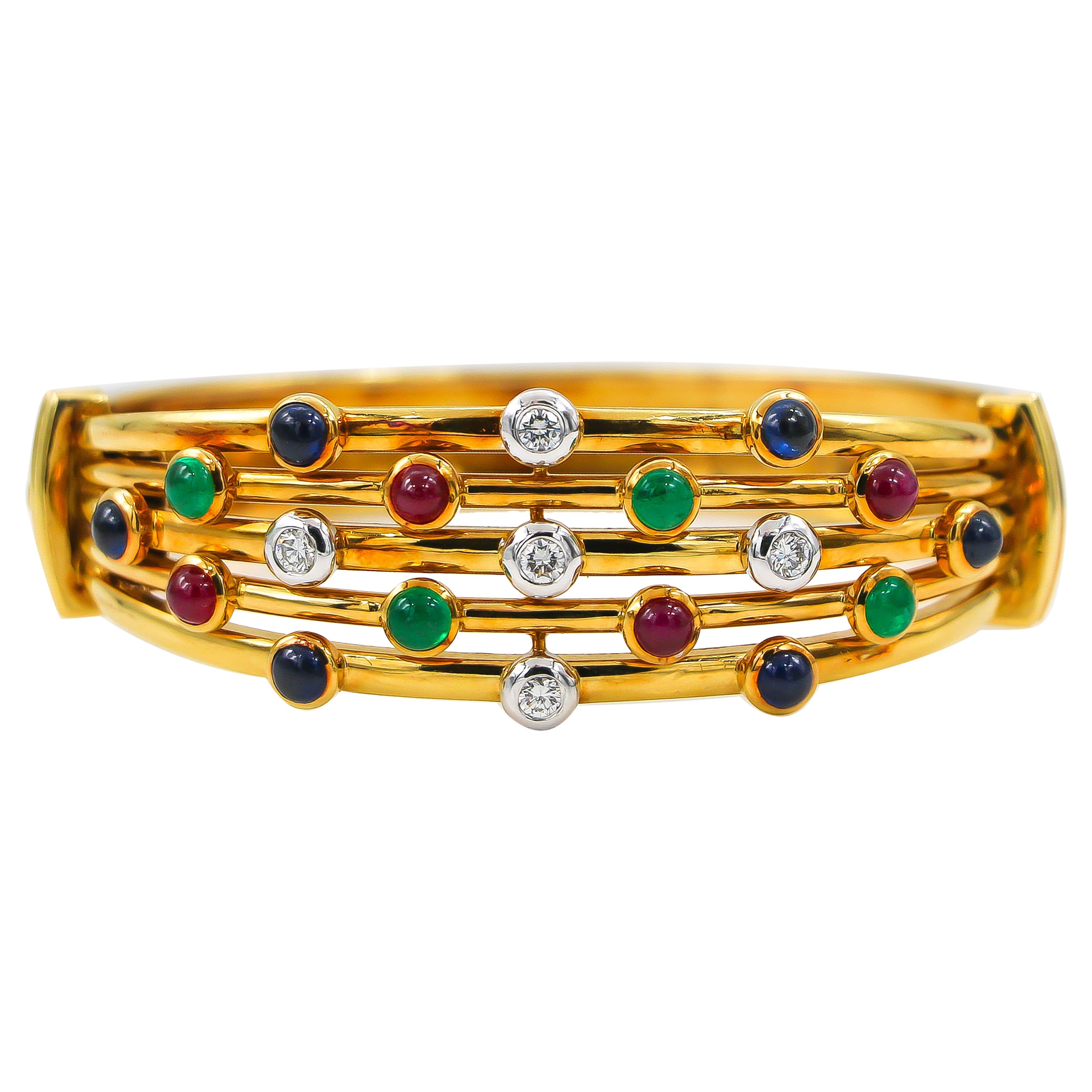 Modern Ruby Emerald Sapphire Diamond 18 Karat Yellow Gold Bracelet at ...