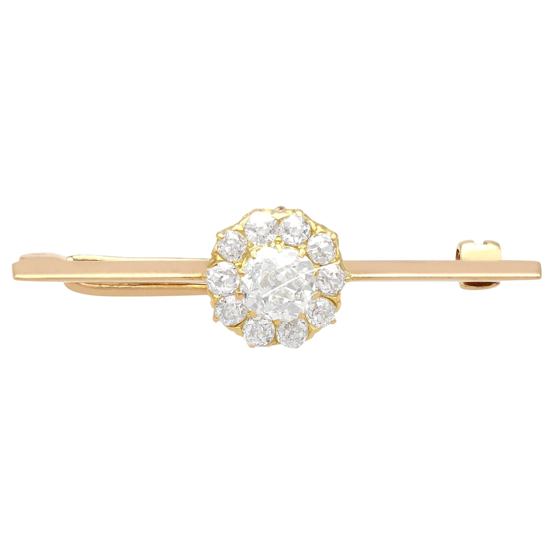 Edwardian 1.44 Carat Diamond Bar Brooch in Rose Gold For Sale