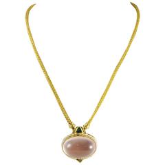 Pink Quartz Tourmaline Diamond Gold Necklace
