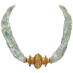 Deborah Lockhart Phillips Faceted Aquamarine and 22K Gold Necklace 