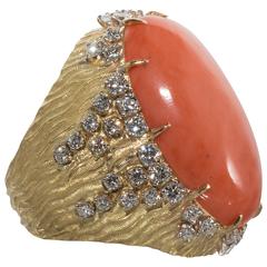 Vintage Cartier Coral Diamond gold Ring